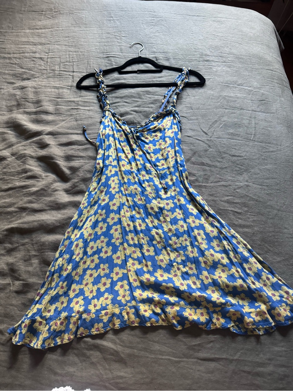Blue Floral Beach Slip Dress with Yellow Blossoms